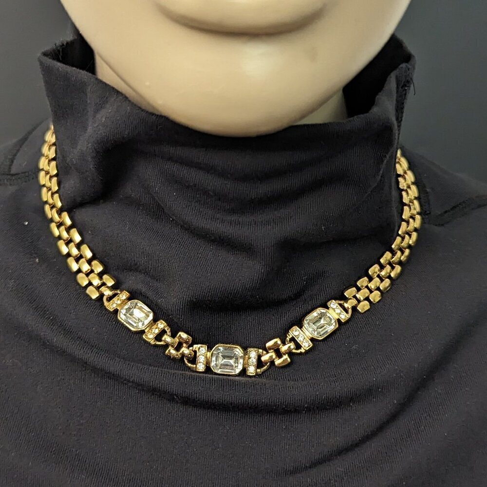 LADY REMINGTON Vintage 90s Gold tone beaded gemstone necklace choker